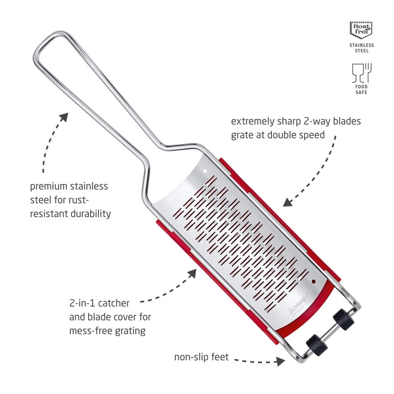 triangle 2-Way Grater with Removable Catcher - Ultra-Sharp Stainless Steel for Easy, Mess-Free Grating - Compact Design - Dishwasher Safe - Image 2